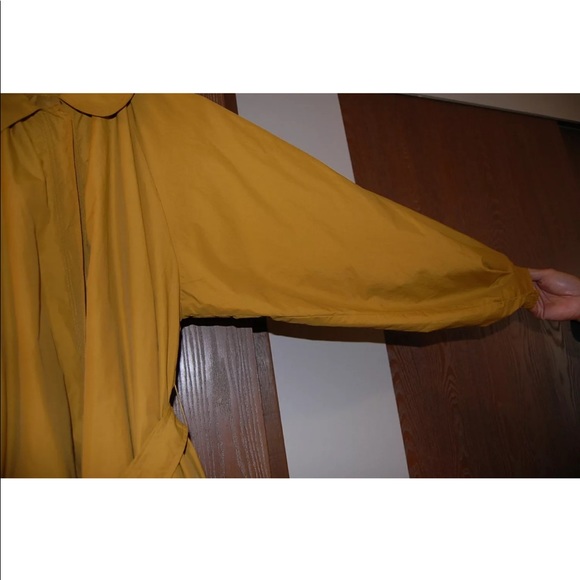 Zara Mustard Yellow Balloon Sleeves Water Repellent Trench Coat Raincoat XS NWT - Picture 4 of 8